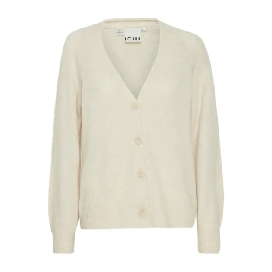 Urban style Ichi - Ichi Women’s white v-neck cardigan sweater with buttons