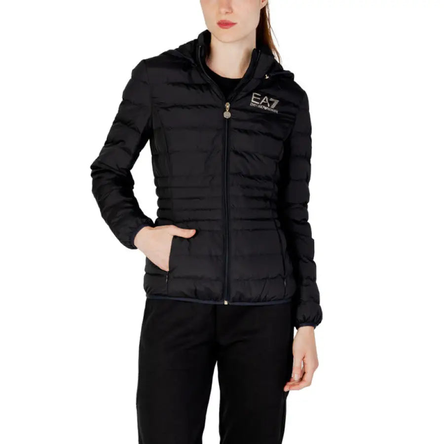 Urban Style: Ea7 Women Blazer - Black Jacket with Hoodie for Trendy Fashion